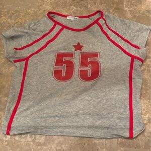 Sporty Gray and Red Crop Top with Bold Number